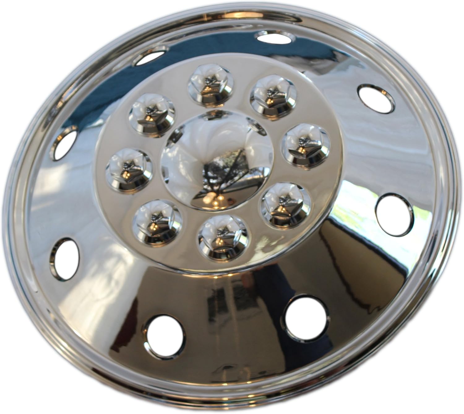 4 Piece Set 16" 8 Lug RV Dual Chrome Simulators Wheel Skin Hub Cap Rim Covers